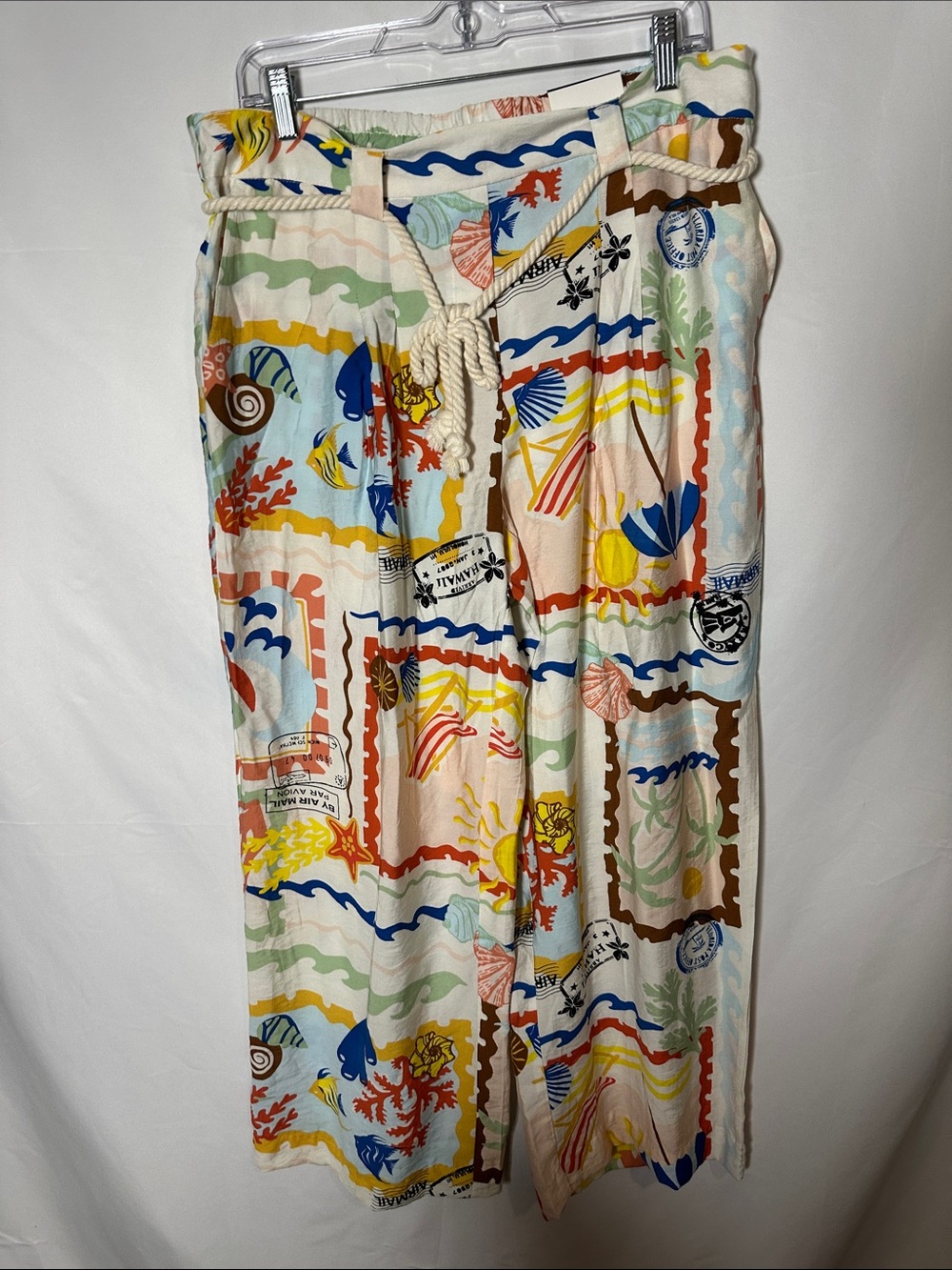 Jules & Leopold Multicolor Wide-Leg Beach Print Pants with pockets